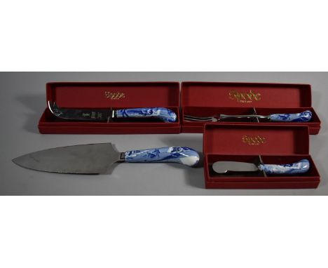 Three Boxed Spode Items to Include Butter Knife, Pickle Fork and Cheese Knife Together with a Cake Slice 