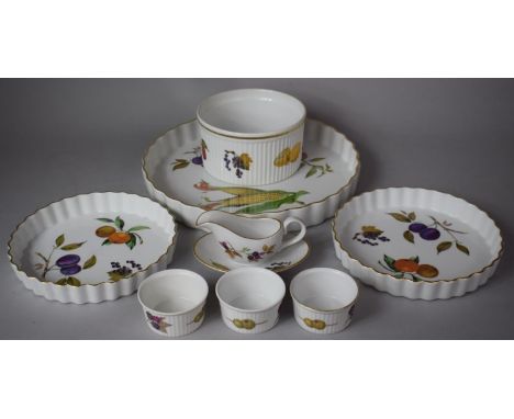 A Collection of Royal Worcester Evesham Pattern Dinnerwares to Include Large Oval Flan Dish, Two Smaller Examples, Three Rame