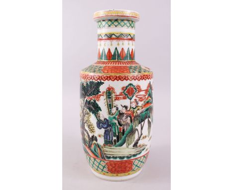 A CHINESE 19TH CENTURY GUANGXU PERIOD FAMILLE ROSE VASE, finely decorated with scenes of figures and sages in an exterior set