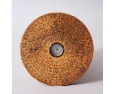 A 20TH CENTURY CHINESE LUOPAN FENG SHUI WOOD GEOMETRIC COMPASS, possibly republic period with a south pointing magnetic needl