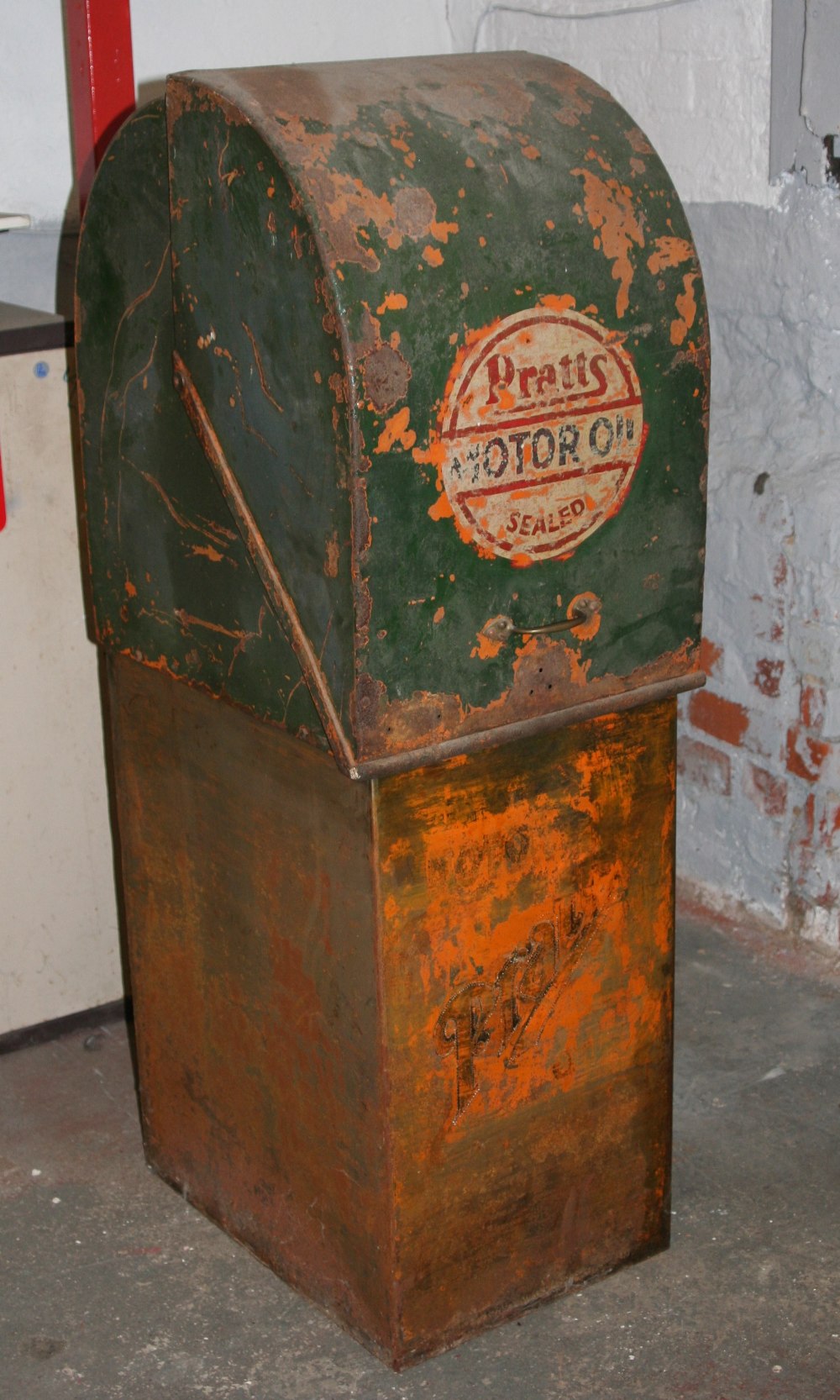 Pratts a vintage oil dispenser the sliding cover revealing