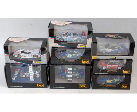 Eight various boxed Ixo and Onyx 1/43 scale racing diecasts to include a Great Britain Winner Subaru Impreza WRC No. 11 P. So