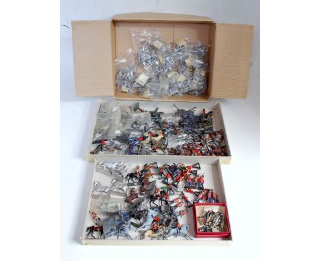 Three trays containing a quantity of various white metal and hollow cast 25mm scale white metal miniatures to include mounted