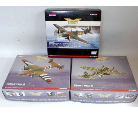 A Corgi Aviation Archive 1/72 scale boxed aircraft group to include Ref. Nos. AA38401, AA35304, and AA33707, all appear as is