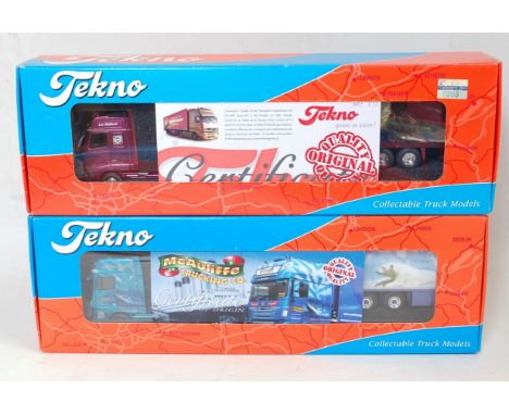 A Tekno 1/50 scale boxed road transport diecast group, two examples to include model No. 3905 Claude Cessel Volvo F8 Globetro