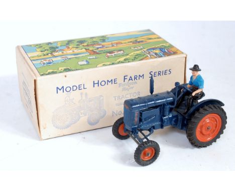 A Britains farm series No. 128F Fordson Major tractor comprising of blue body with orange metal hubs and black rubber tyres, 