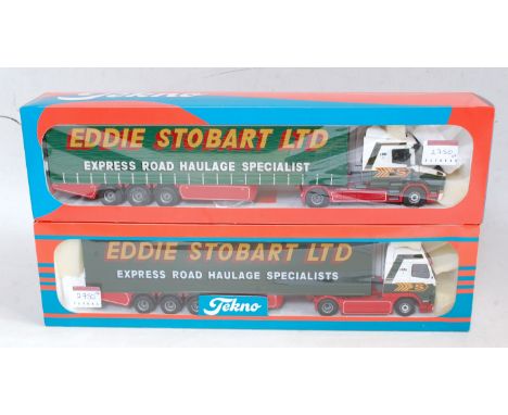 A Tekno 1/50 scale boxed Eddie Stobart road haulage diecast group to include a Scania T 114L/380 Torpedo tractor unit with cu