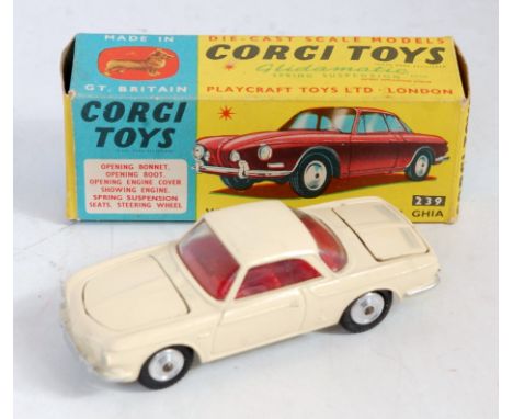 A Corgi Toys No. 239 Volkswagen 1500 Karmann Ghia, comprising of cream body with red interior and spun hubs, in the original 