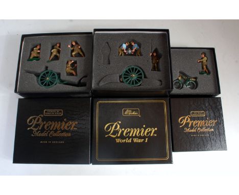 Three various boxed Britains Premier series created by Charles Biggs military gift sets to include No. 9911 British 18 pounde