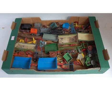 One tray containing a quantity of lead hollow cast and diecast, farming and commercial miniatures to include Britains, Dinky 