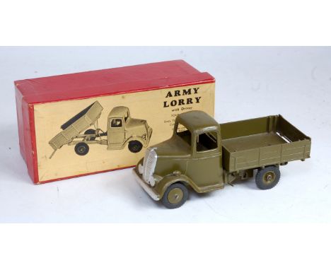 A Britains No. 1334 4-wheel Army tipping lorry comprising of military green body and hubs with tipping mechanism and driver, 