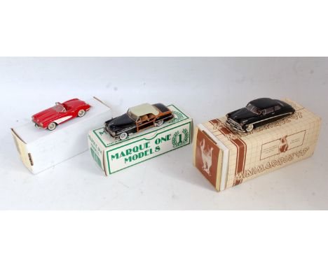 Three various boxed white metal 1/43 scale kit built diecast by Mini Marque and Marque One Models, examples to include a Mini