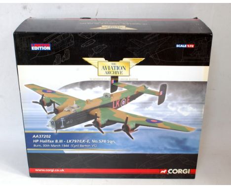 A Corgi Aviation Archive 1/72 scale model No. AA37202 diecast model of an HP Halifax B3 No. 578 Squadron limited edition exam