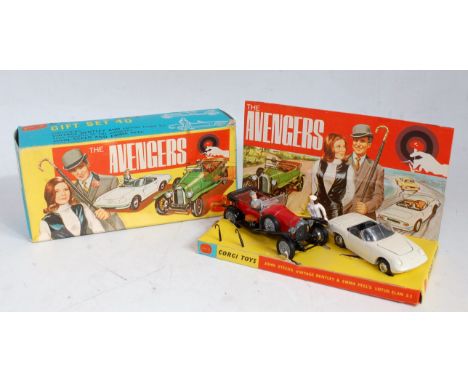 A Corgi Toys gift set No. 40 The Avengers comprising of John Steed's vintage Bentley and Emma Peel's Lotus Elan S2, red Bentl