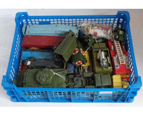 One tray containing a quantity of playworn Dinky Toys to include Foden 8-wheel flat bed truck with tailboard, Leyland Octopus