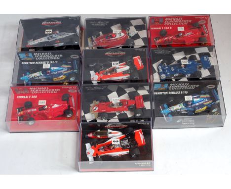 Ten various plastic cased Minichamps 1/43 scale Formula One racing diecasts, all appear as issued, examples to include a Jame