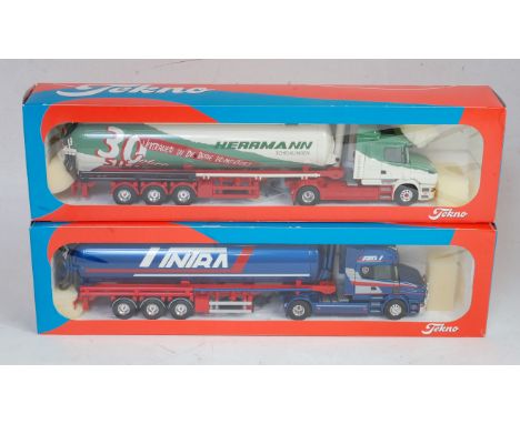 A Tekno 1:50 scale boxed road haulage diecast group to include an Intrapolen Scania T 124L 420 Torpedo Topline, together with