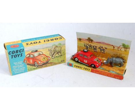 Corgi Toys, 256 Volkswagen 1200 Rally, red body with RN18 and east African rally stickers, with steering wheel on roof, rhino