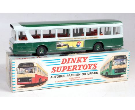 A French Dinky Toys No. 889 Autobus Parisienne comprising of off-white and green body with brown interior and dark green hubs