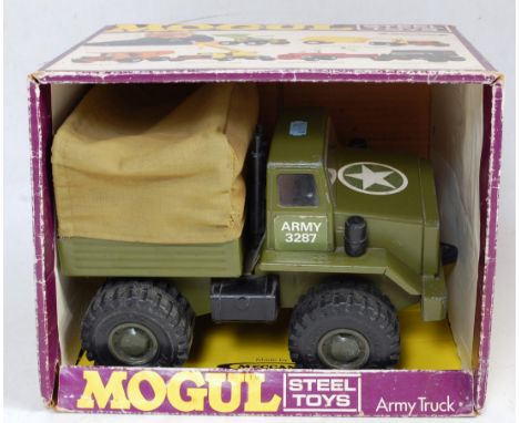 A Meccano Mogul Steel Toys No. 3287 Army truck comprising of two tone green body with Soviet white star bonnet transfer, in t