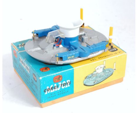 Corgi Toys, 1119, HDL Hovercraft SR-N1, blue, white and grey body, yellow rear rudders, in the original blue and yellow all c