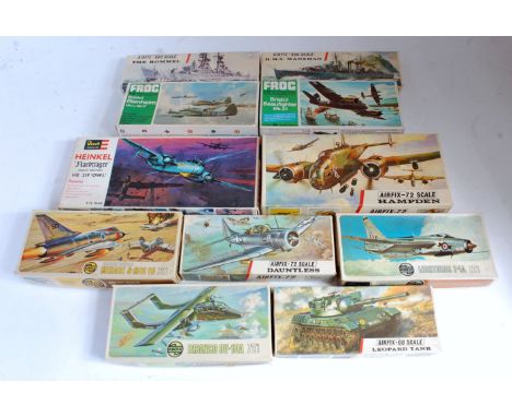 11 various boxed Airfix Frog and Revell mixed scale military kits to include aircraft, naval and land examples, to include an