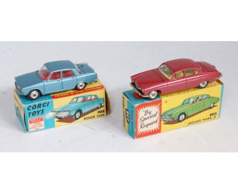 A Corgi Toys boxed saloon group to include No. 238 Jaguar Mk X comprising of metallic cerise body with lemon interior and spu