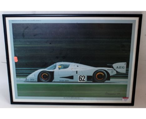 A Benjamins 1989 reproduction print depicting the Silver Arrow Record Car' return in original frame with glazing