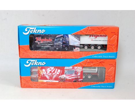 A Tekno 1/50 scale boxed road haulage diecast group to include a Virginia Volvo FA16 750 tractor unit with semi refrigerated 