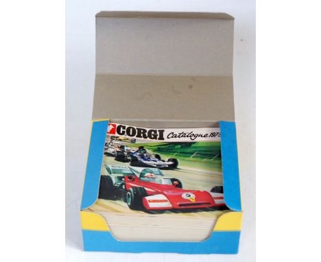 A Corgi Toys trade box of 1973 Spanish Corgi Toy catalogues, housed in the original blue &amp; yellow trade box with buff col