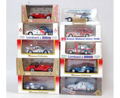 Ten various mixed 1/43 scale boxed and plastic cased racing diecasts to include Vitesse, Brumm Oro, Kyosho, and Bif, mixed ex