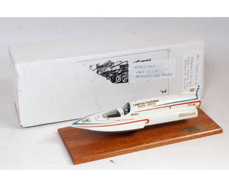 A Replicast white metal and resin hand built model of a 1967 Lee Taylor Hustler Waterspeed record boat finished in white with