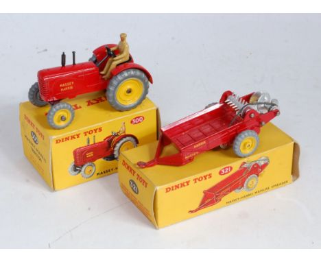 A Dinky Toys boxed farming interest diecast group to include a No. 300 Massey Harris tractor (NM,BNM), together with a boxed 