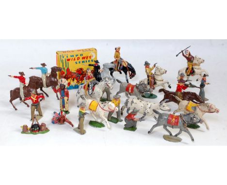 Two trays containing a quantity of various Timpo, John Hilco and Crescent Wild West Series lead and hollow cast figures, to i