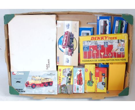 One box containing 14 Corgi Dinky Toy Atlas edition base toys and Hornby Dublo boxed diecasts and railway wagons to include a