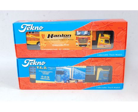 A Tekno 1/50 scale boxed road haulage diecast group, two examples to include model No. 084072 a Hanlon Transport Mercedes Ben