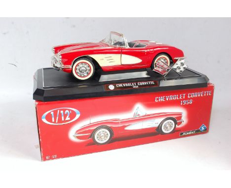 A Solido No. 1201 1/12 scale model of a 1958 Chevrolet Corvette, housed in the original polystyrene packed box, appears as is