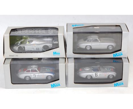 Four various boxed Max Models 1/43 scale plastic car and racing diecasts to include a Mercedes Benz 300SL 1952, a Mercedes 30