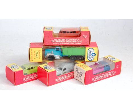 FIve various boxed Fun Ho of New Zealand diecast scale models to include No. K2 International dump truck, No. 29 Bedford truc