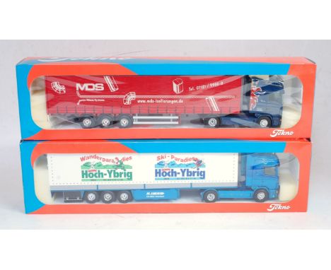 A Tekno 1:50 scale boxed road transport diecast group to include an R Heeb Scania R144L/530 Topline together with a large box