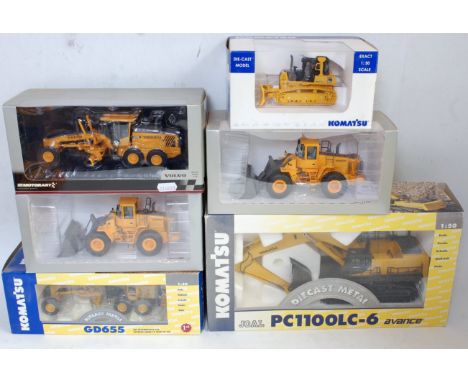 Six various boxed First Gear Moto Art, Joel, and Universal Hobbies, Volvo and Komatsu 1/50 scale construction diecast group t