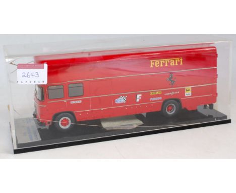 An ABC Modello Carlo Brianza 1/43 scale model of a 1971 107 Rolfo Ferrari race car transporter finished in red with Ferrari l