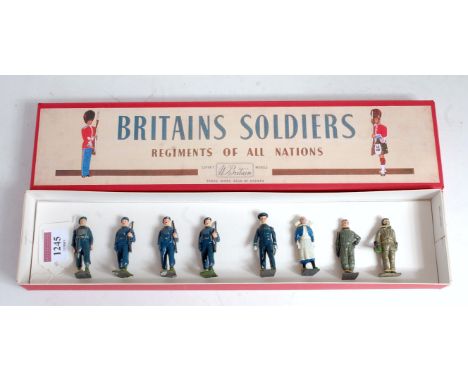 A Britains and Crescent RAF personnel figure group to include a Britains from set No. 2011 Officer and three men of RAF figur