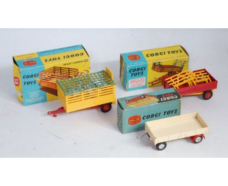 A collection of boxed Corgi Toys farming related trailers to include No. 100 dropside trailer (VG-NM,BVG); a Corgi Toys No. 5