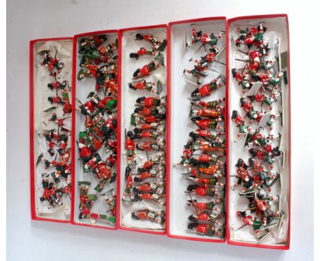 Five trays containing a quantity of various Britains, John Hilco, Crescent, PK Soldiers and various other Highlander figures 