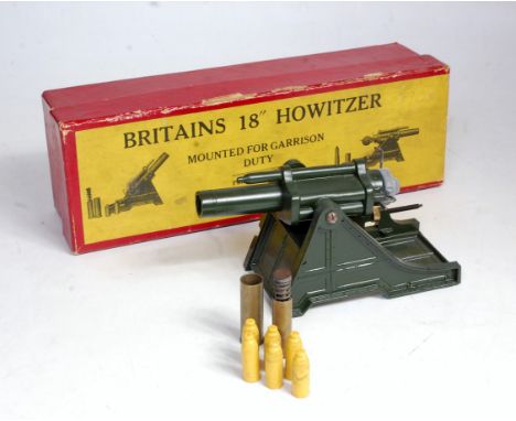 A Britains No. 2106 18" heavy howitzer mounted for garrison use, comprising of 18" heavy howitzer finished in dark green with