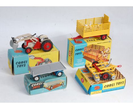 Four various boxed Corgi Toys farming interest boxed diecasts to include No. 53 Massey Ferguson 65 tractor with shovel (VG,BG