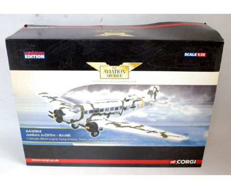 A Corgi Aviation Archive 1/72 scale No. AA36904 Junkers JU52 Multi engined flying school boxed aircraft, appears as issued in