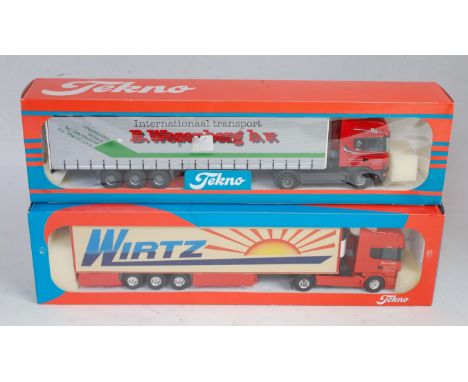 A Tekno 1:50 scale boxed road transport diecast group to include a Wirtz Scania R420 with a refrigerated trailer, together wi