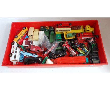 One tray containing a quantity of mainly playworn Corgi Dinky Toy and other diecasts, examples to include a Dinky Toys Trojan